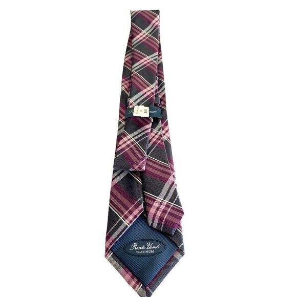 ProntoUomo platinum Mens wearhouse mauve pink white gray plaid Xlong - Picture 2 of 7
